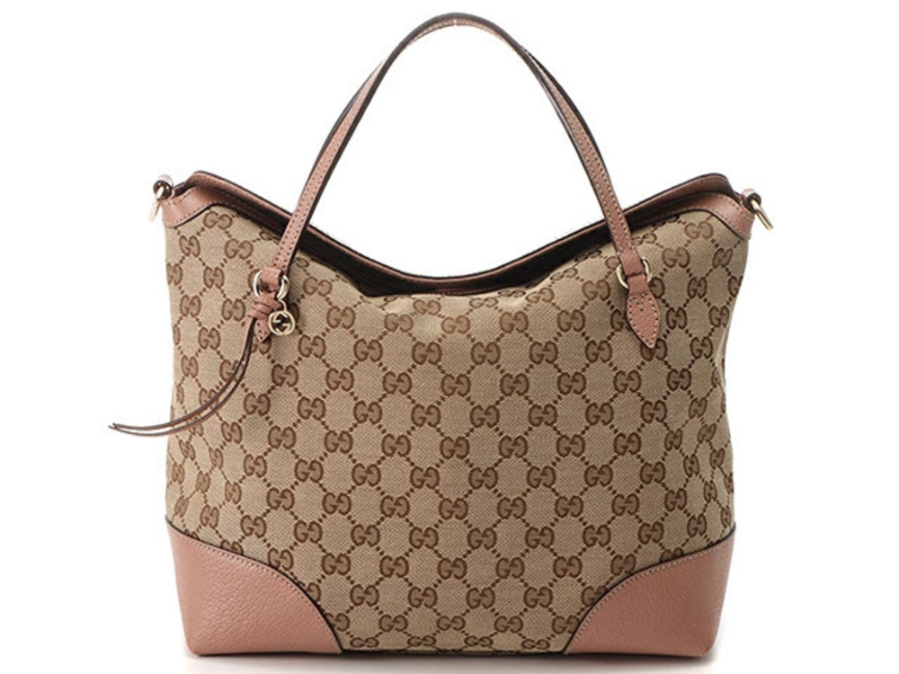 Gucci Bree Convertible Top Handle Bag GG canvas pink leather Brown